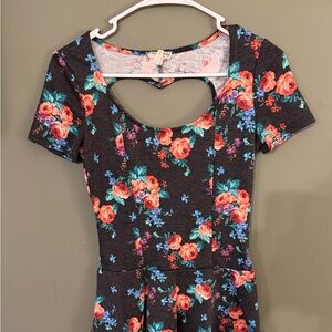 Kirra Floral Cutout Dress in Black with Coral & Teal Accents